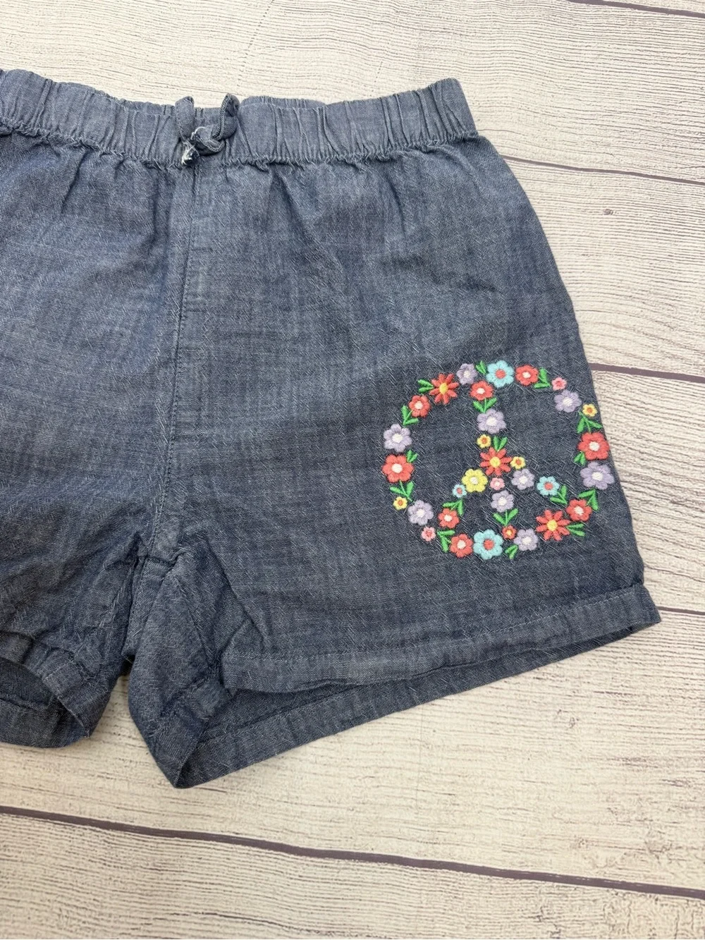 Gymboree Girls Chambray Shorts Floral Peace Sign summer style Size 12